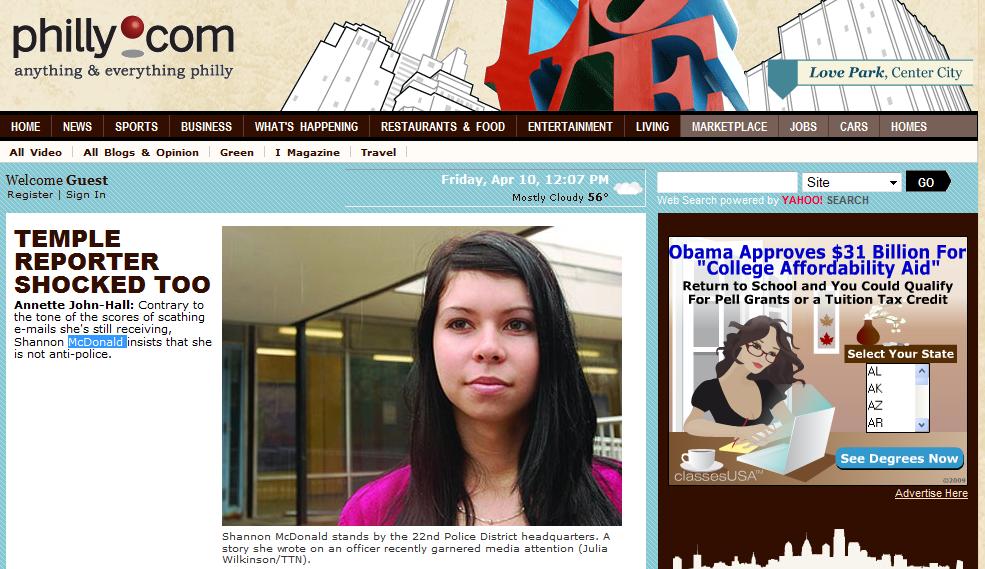 What was lost in the coverage of a student journalist and a Philadelphia cop