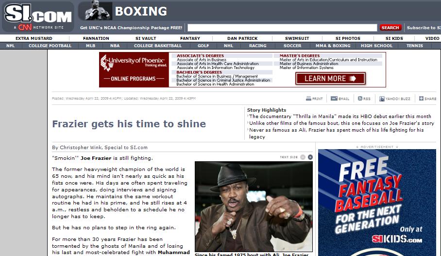 SI.com: Smokin’ Joe Frazier’s feud with Muhammad Ali cools