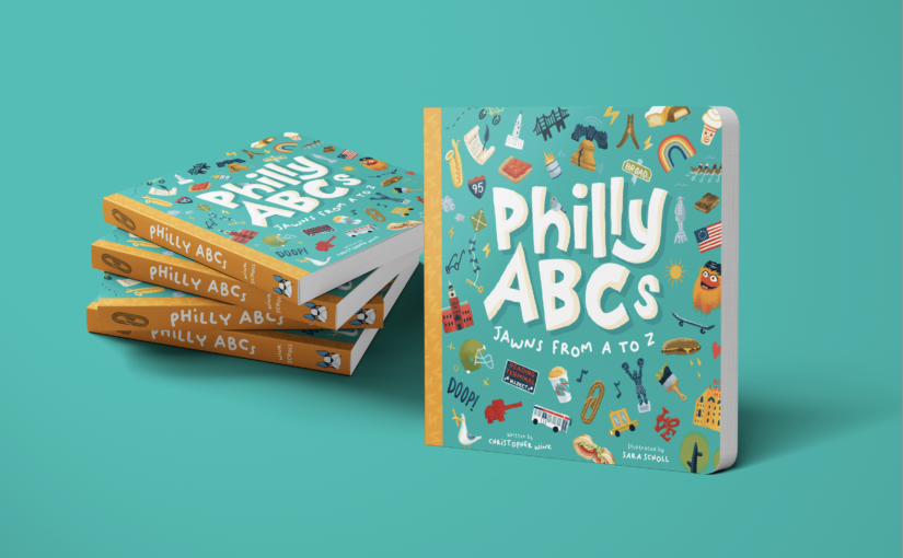 blue background and PhillyABCs illustrated book cover